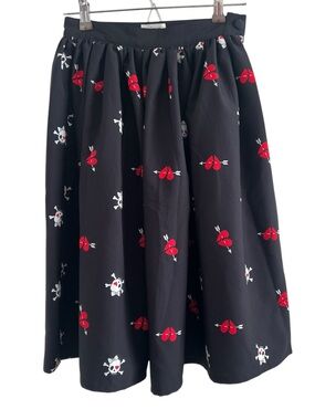 Unique Vintage Red Heart Skull Arrow Print Swing Skirt